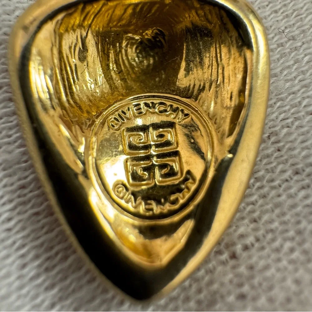 Vintage Givenchy Heart Drop Earrings Gold Tone Cream Enamel Signed
